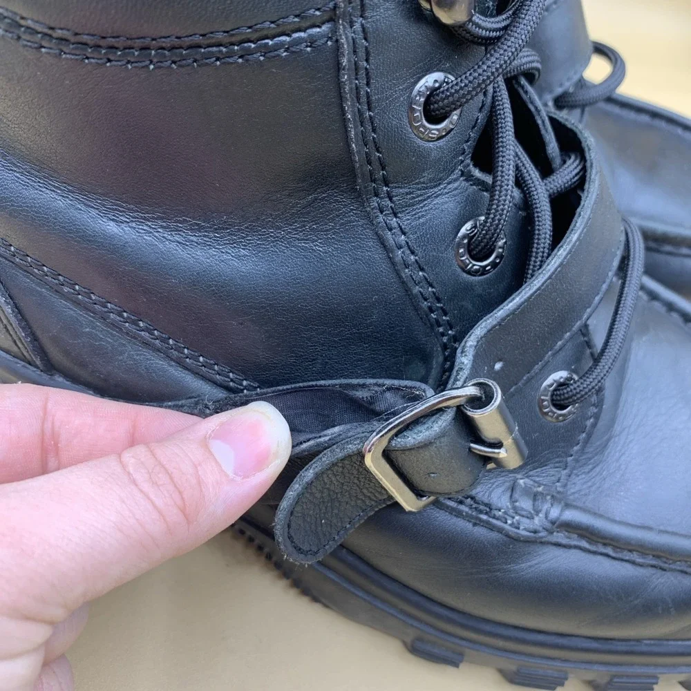 VTG Polo Sport Ralph Lauren Men's Boots Buckle/Lace Black Leather - Size 11D